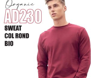 AD230 - Sweat col rond bio - 280g - 10 couleurs