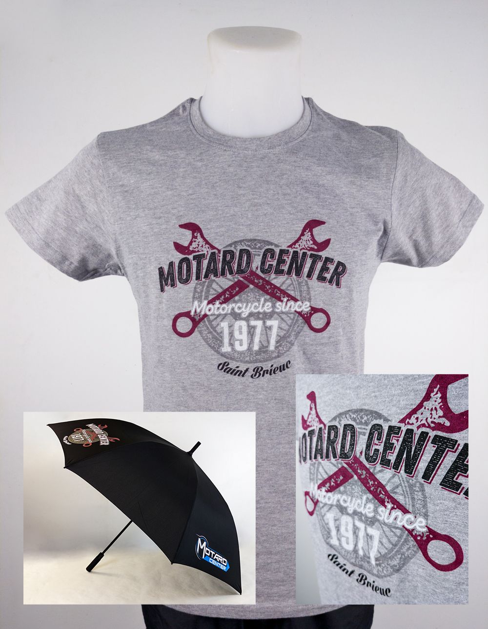 Tee-shirt et parapluie rétro pour Motard Center