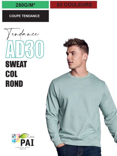 AD30 - Sweat col rond - 280g - 50 couleurs