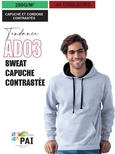 AD03 - Sweat à capuche contrasté - 280g