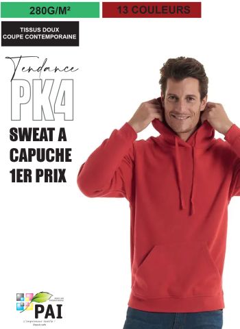 PK4 • Sweat à capuche • Premier prix imbattable • 280g • 12 couleurs